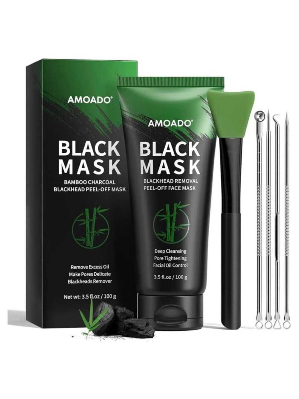 NEW Blackhead Remover Bamboo Charcoal Peel-Off Mask with tools